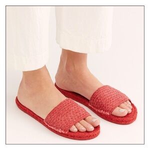 New Free People Red Beach Front Espadrille Slides Size 10